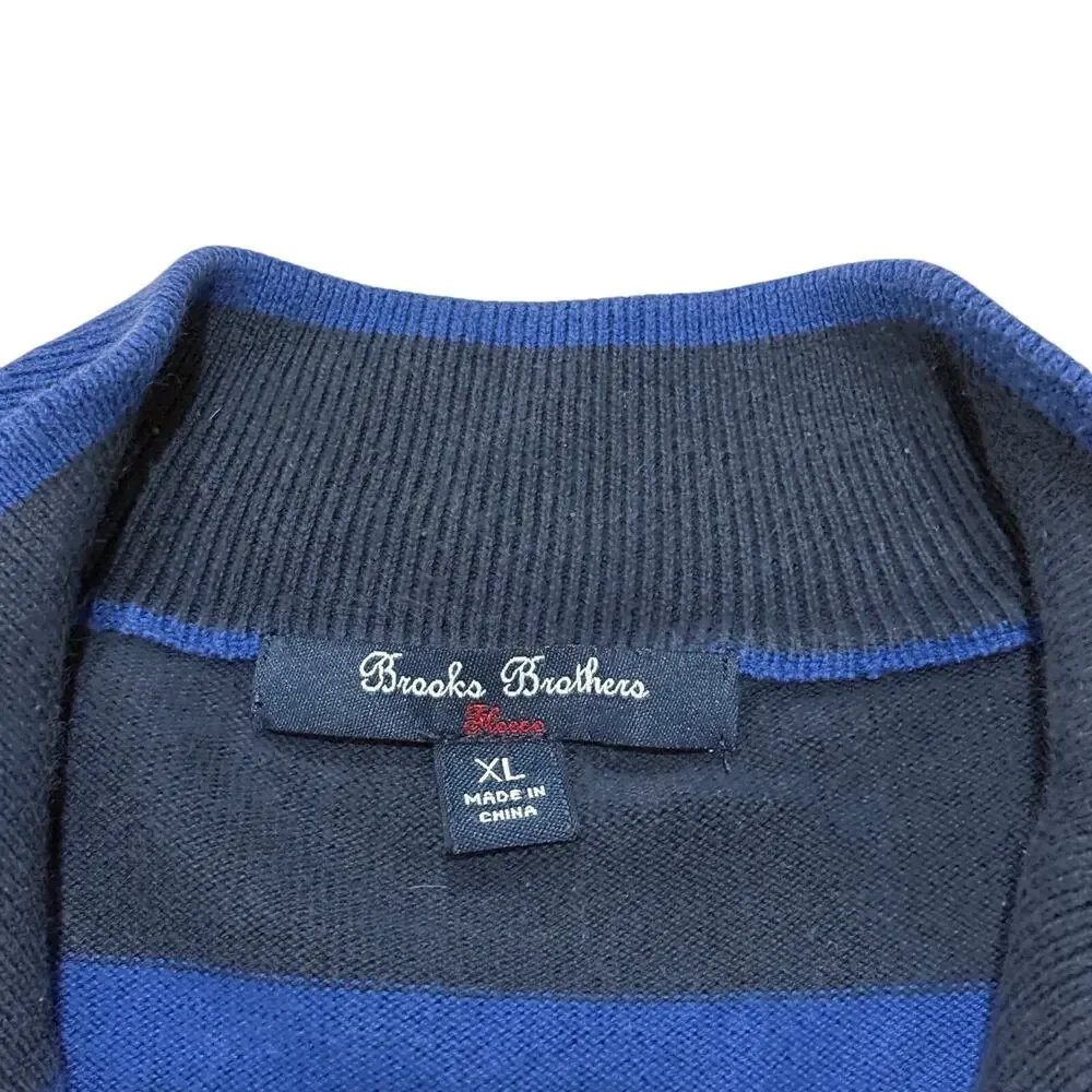 Brooks‎ Brothers Fleece Men’s Quarter Zip 1/4 Black Blue Striped Sweater Size XL
